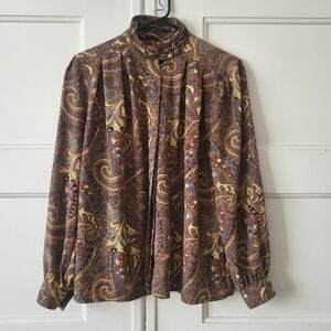 Vintage Yves St Clair High Neck Paisley Button Down Shirt 10